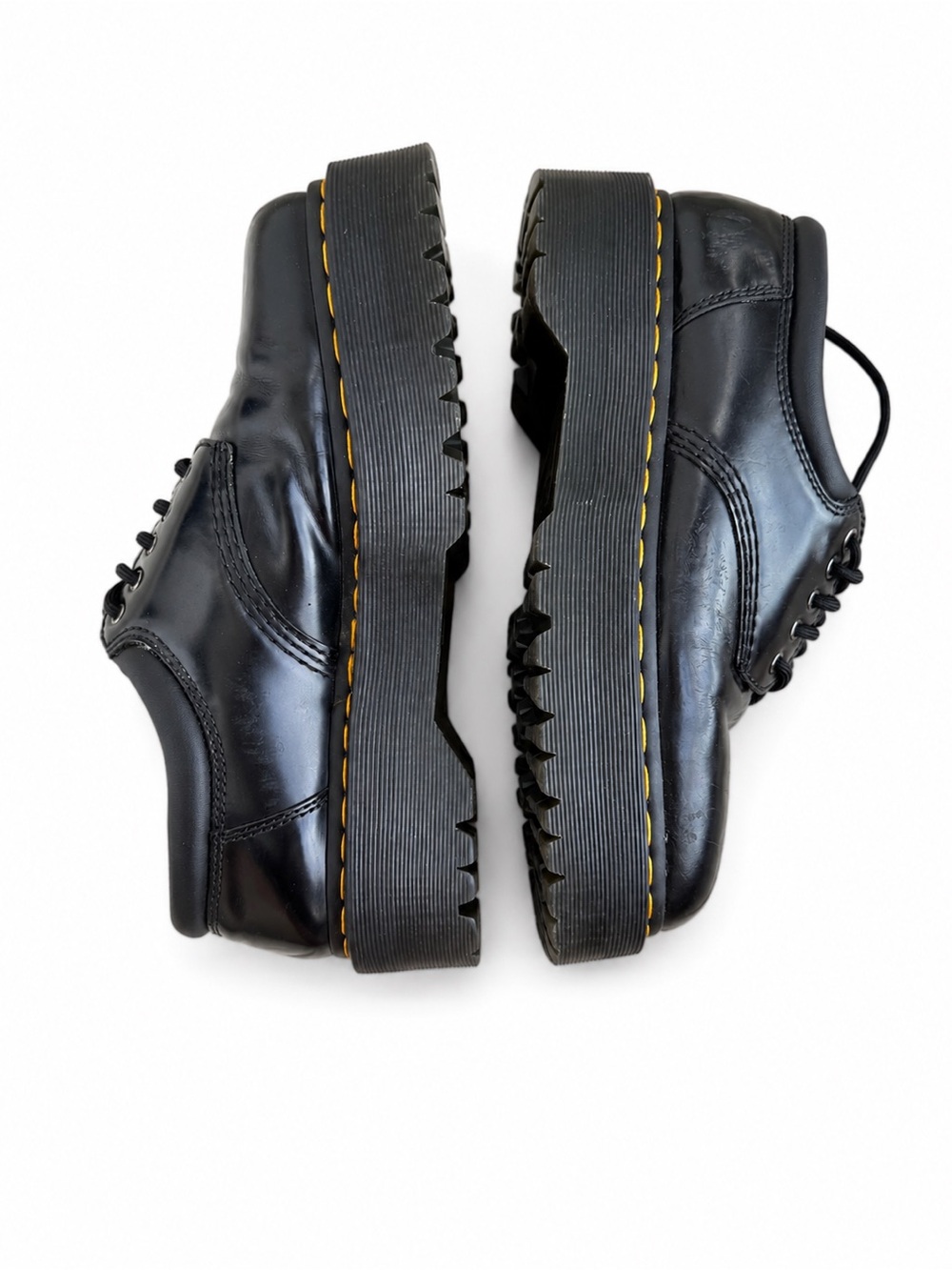 Dr. Martens Black Leather Platform Derby with Yellow Stitching